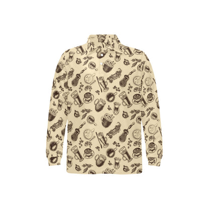 Coffee Pattern Print Design 05 Long Sleeve Polo Shirt For Men's