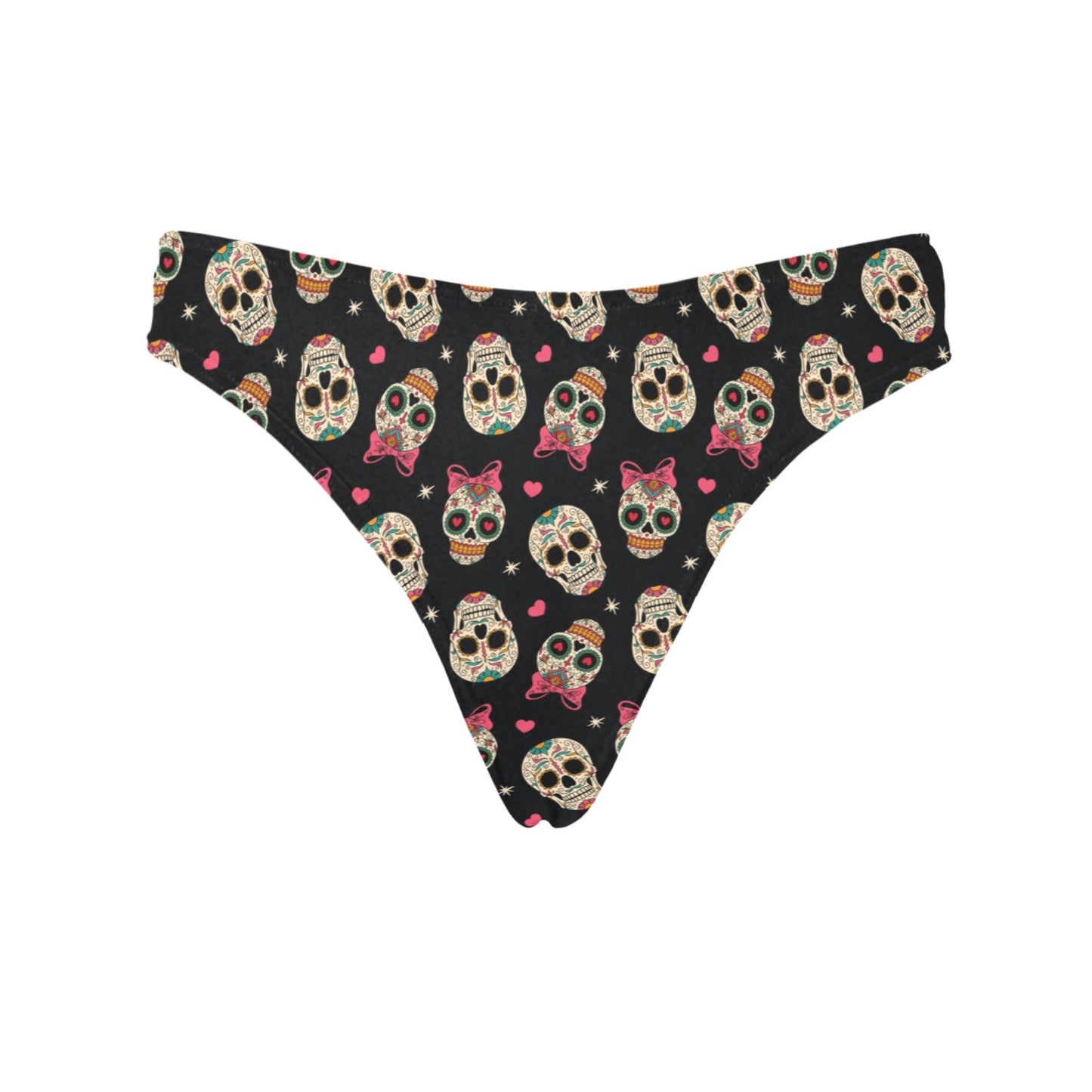 Sugar Skull Pink Bow Themed Print Women's Thongs