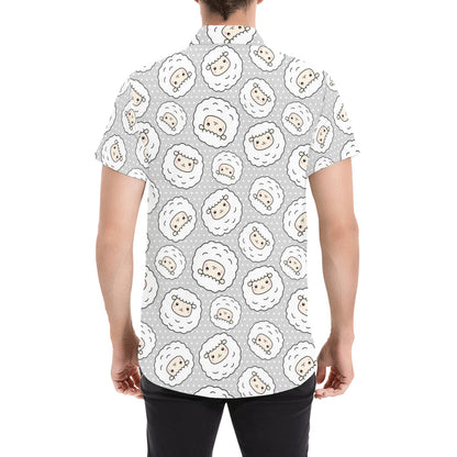 Sheep Print Design LKS401 Men Short Sleeve Button Up Shirt