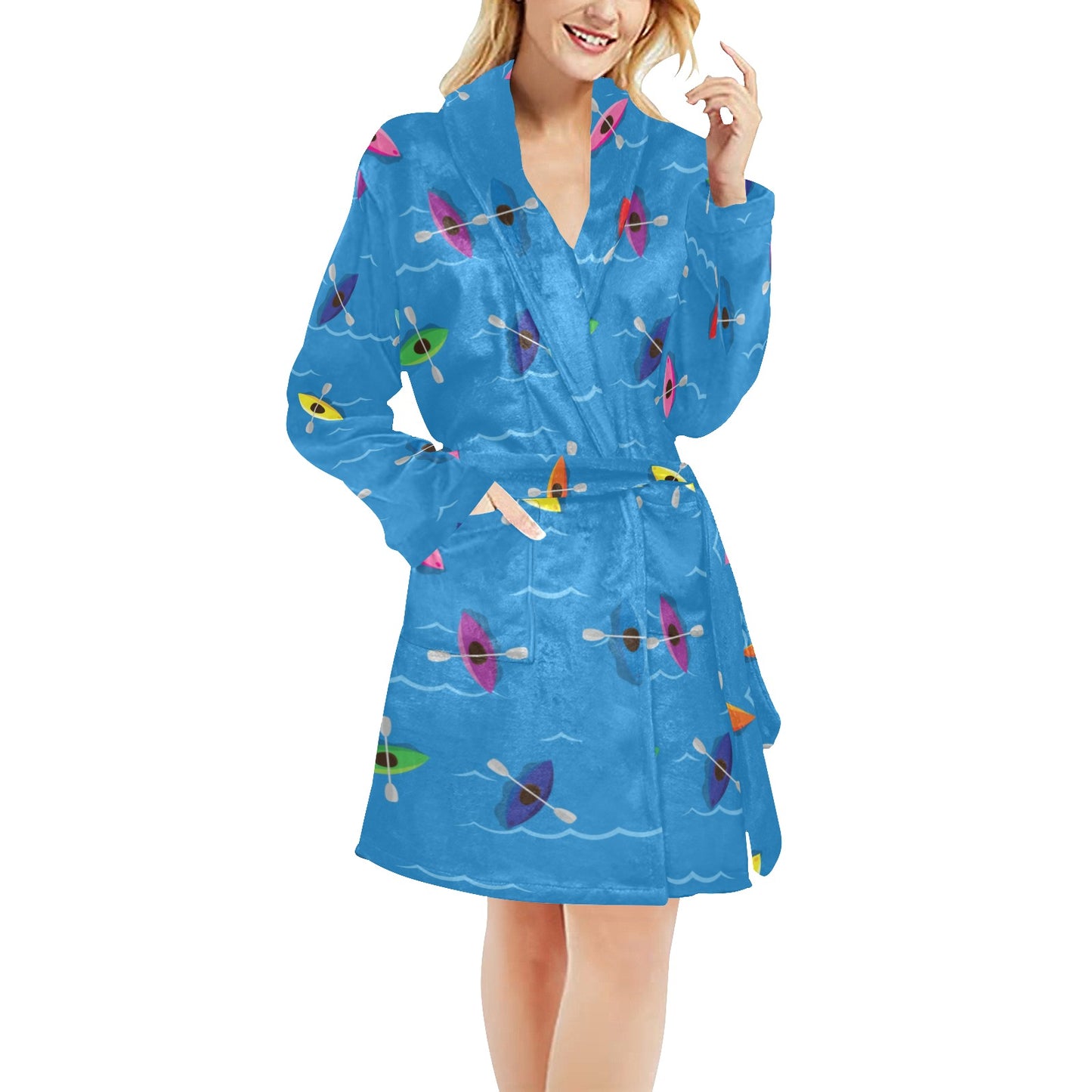 Kayak Pattern Print Design 03 Women's Fleece Robe