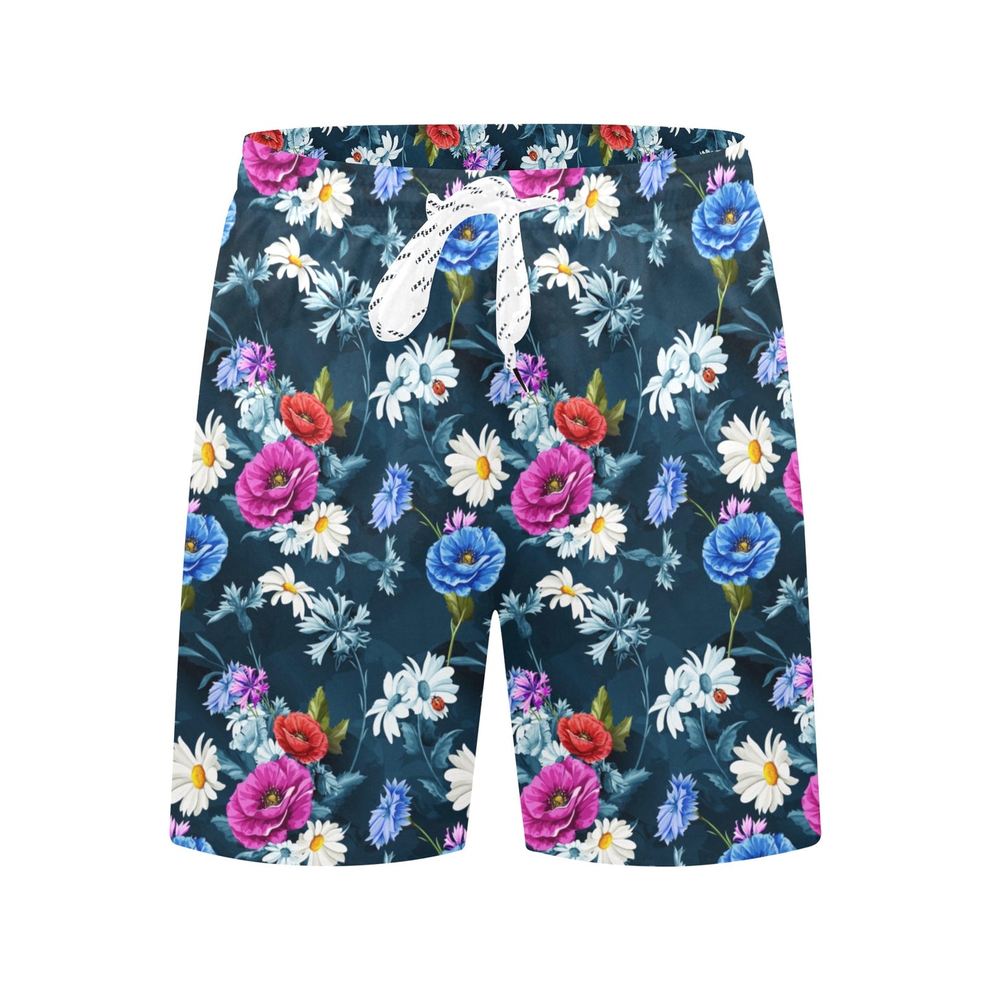 Floral Blue Themed Print Men's Swim Trunks Beach Shorts