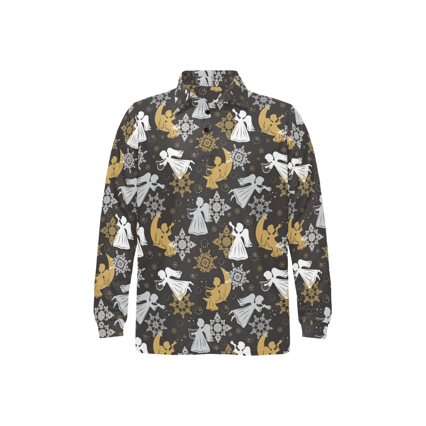 Angel Pattern Print Design 04 Long Sleeve Polo Shirt For Men's