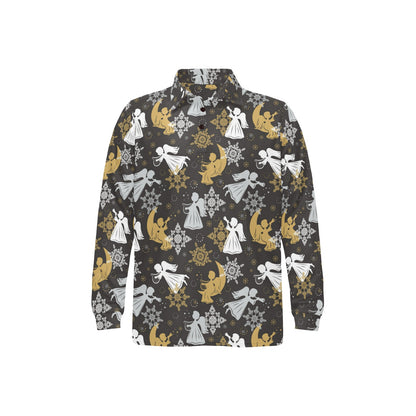 Angel Pattern Print Design 04 Long Sleeve Polo Shirt For Men's