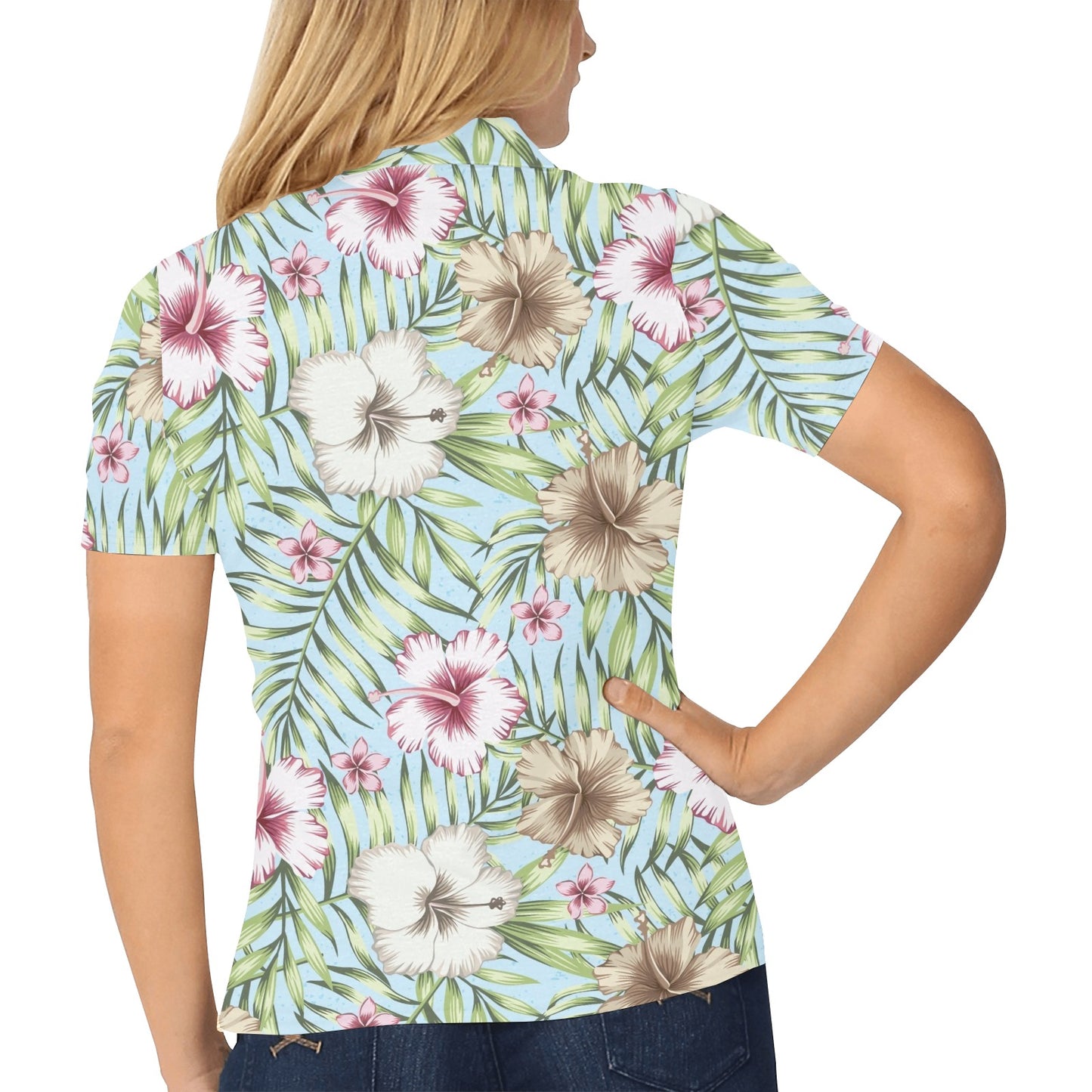Tropical Flower Pattern Print Design TF05 Women's Polo Shirt