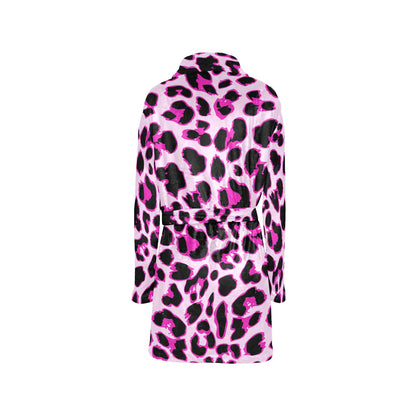 Pink Leopard Print Women's Fleece Robe