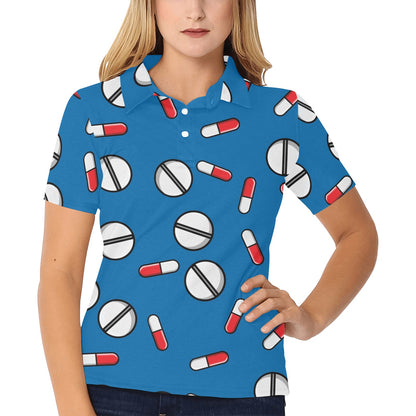 Pill Pattern Print Design A05 Women's Polo Shirt