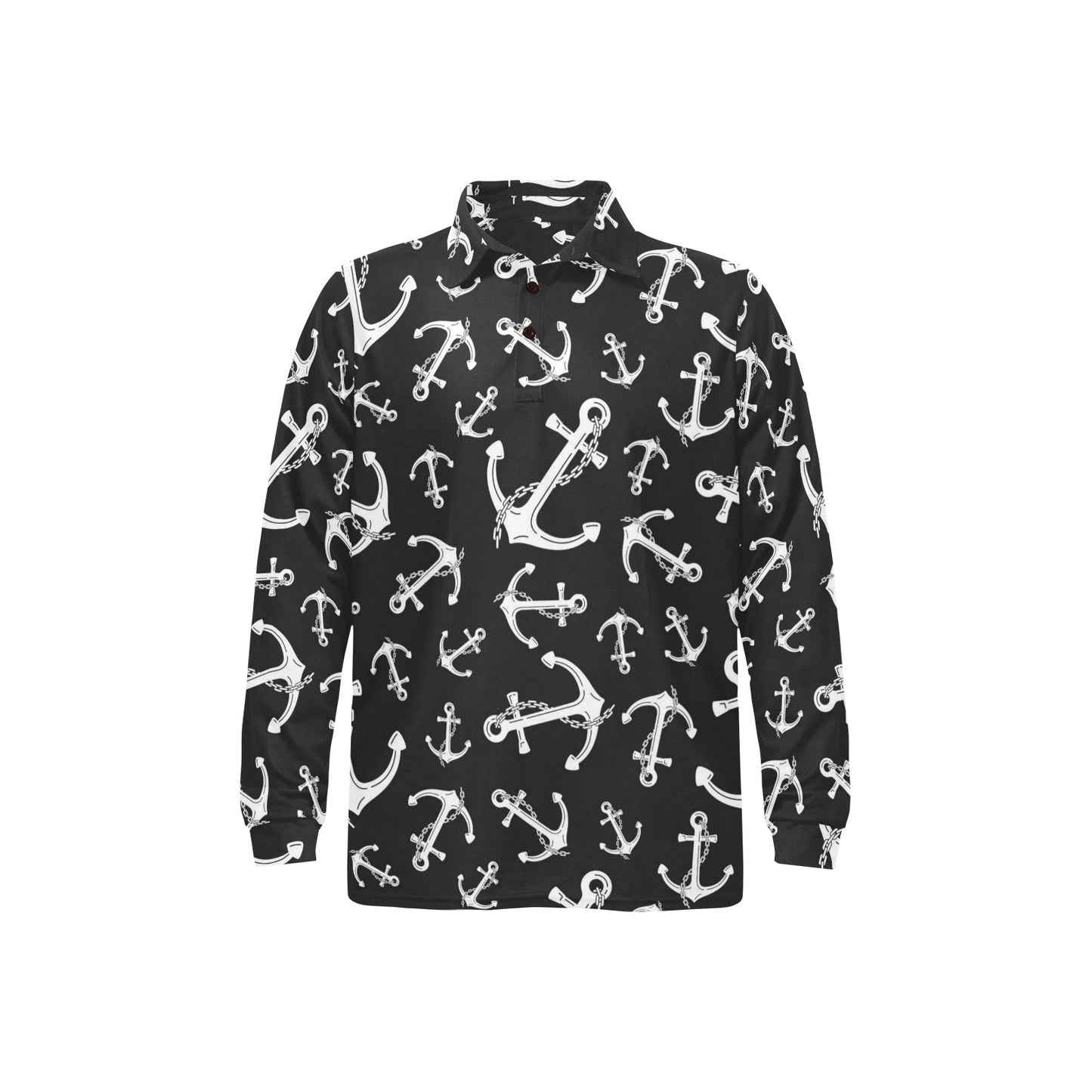 Anchor Black White Long Sleeve Polo Shirt For Men's