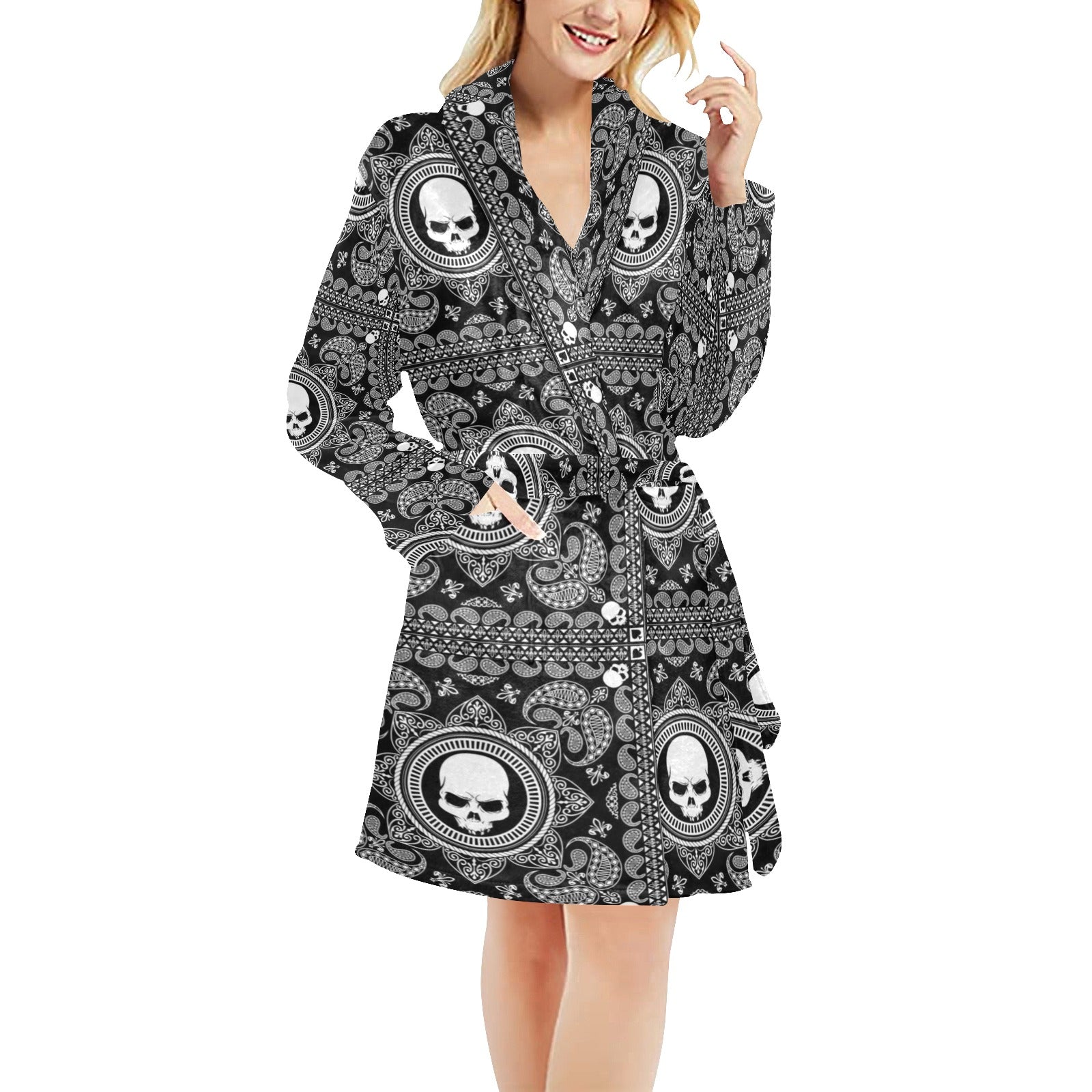 Bandana Skull Print Design LKS303 Women's Fleece Robe