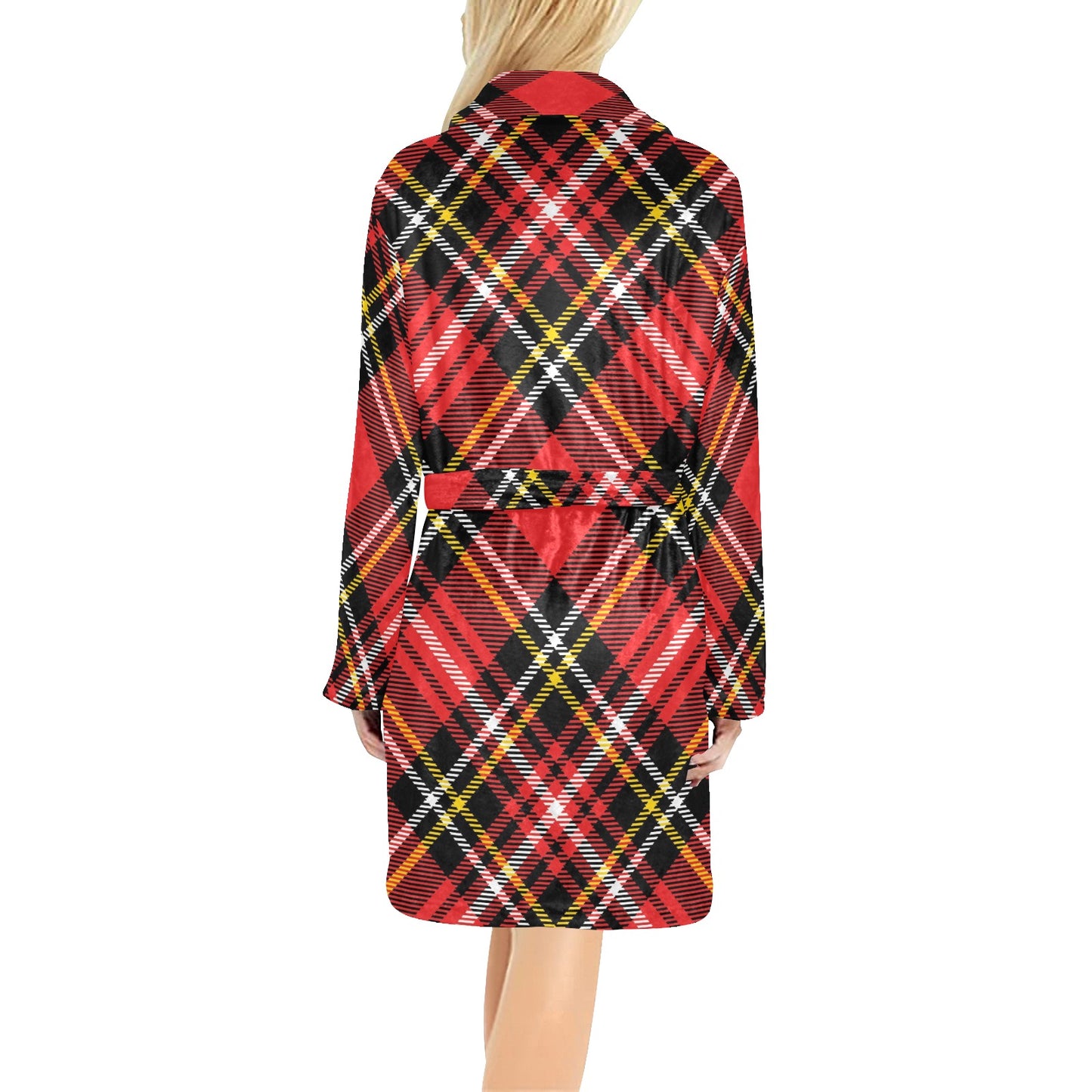 Plaid Red Pattern Print Design A03 Women's Fleece Robe