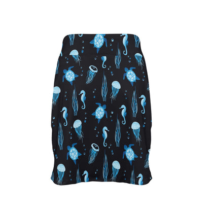 Sea Turtle Jelly Fish Sea Horse Print Design LKS3014 17" Golf & Pickleball Skort with Pockets