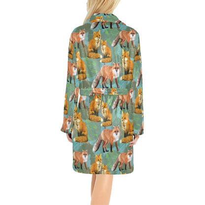 Fox Autumn leaves Themed Women's Fleece Robe