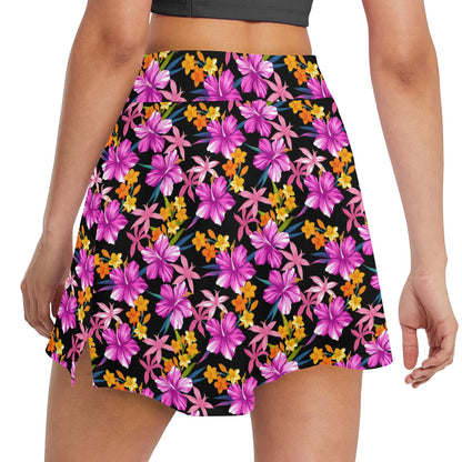 Tropical Folower Pink Hibiscus Print 17" Golf & Pickleball Skort with Pockets