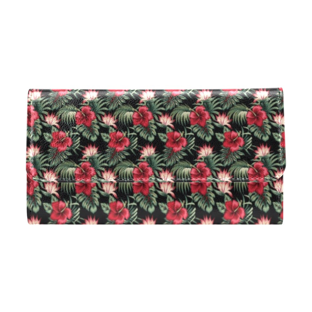Flower Hawaiian Red Hibiscus Design Print Women's Trifold Wallet