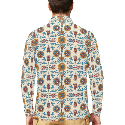 Suzani Print Design LKS301 Long Sleeve Polo Shirt For Men's