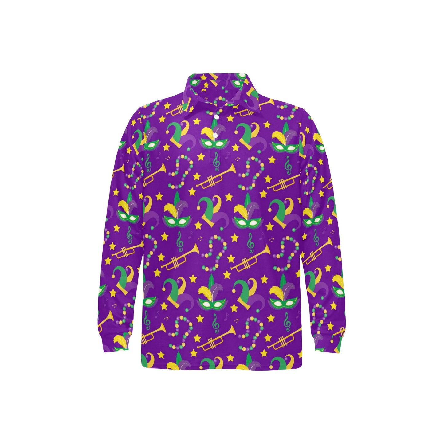 Mardi Gras Pattern Print Design 06 Long Sleeve Polo Shirt For Men's