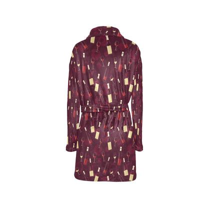 Wine Themed Pattern Print Women's Fleece Robe