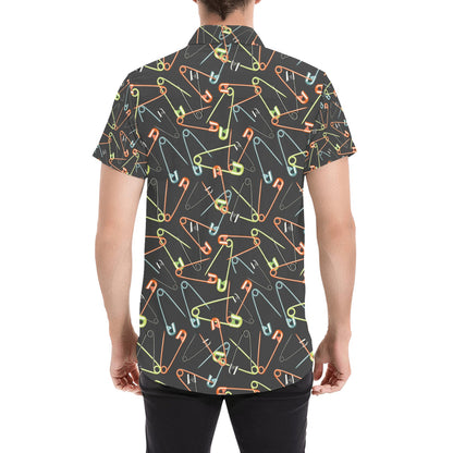 Safety Pin Print Design LKS301 Men Short Sleeve Button Up Shirt