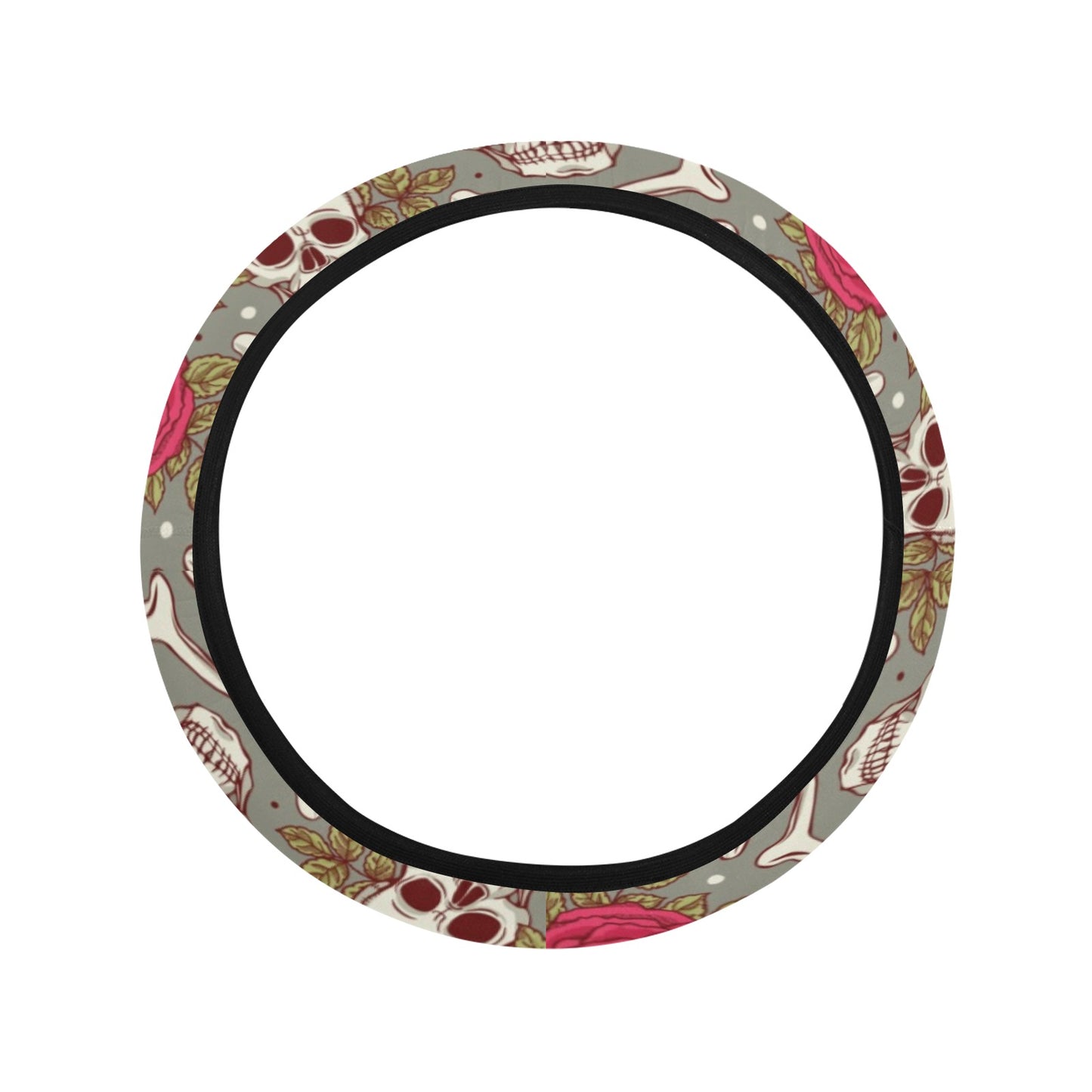 Skull Bone Rose Print Design LKS303 Steering Wheel Cover with Elastic Edge