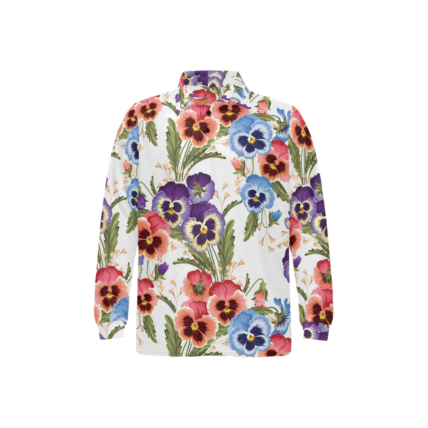 Pansy Pattern Print Design PS06 Long Sleeve Polo Shirt For Men's