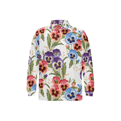 Pansy Pattern Print Design PS06 Long Sleeve Polo Shirt For Men's