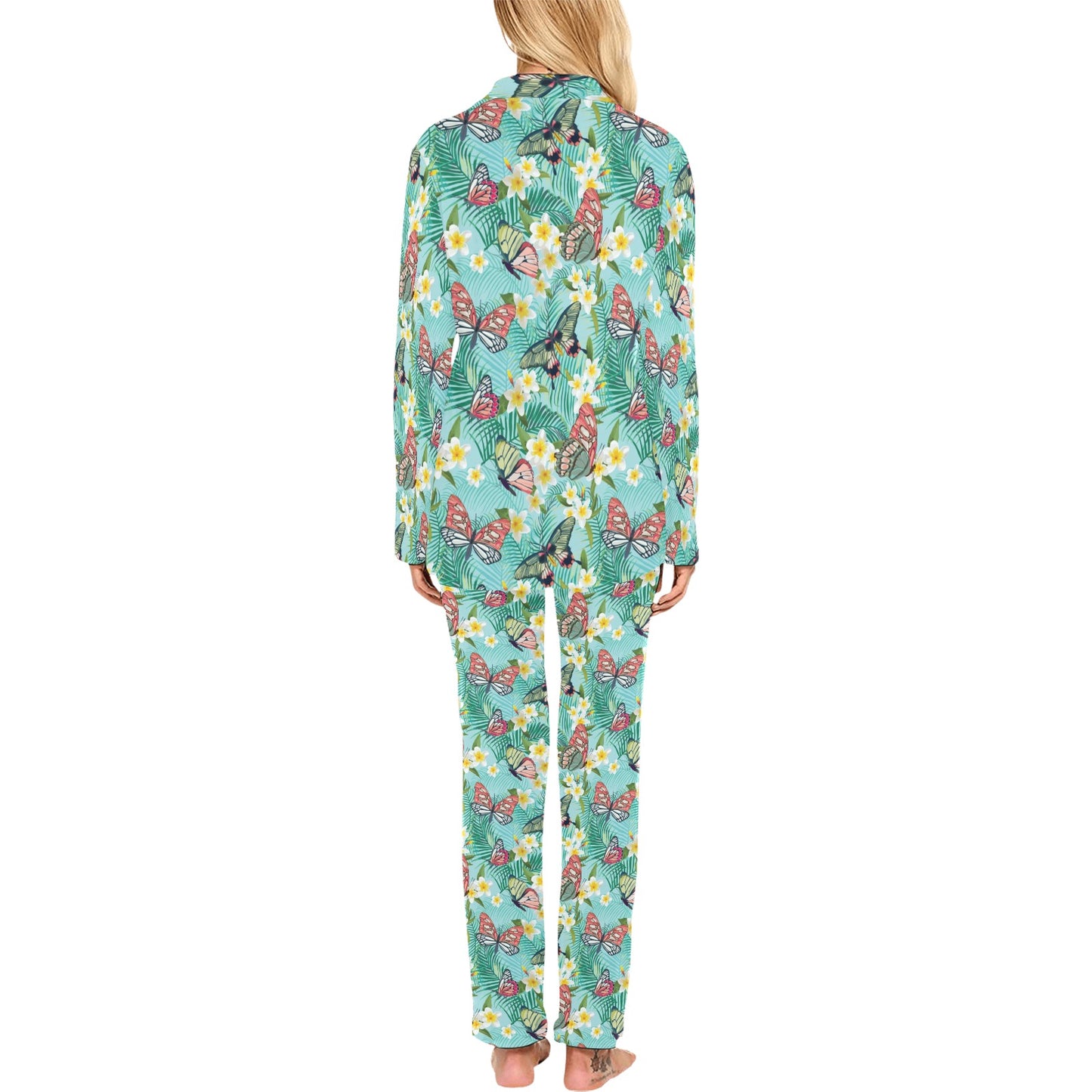 Butterfly Pattern Print Design 09 Women's Long Pajama Set