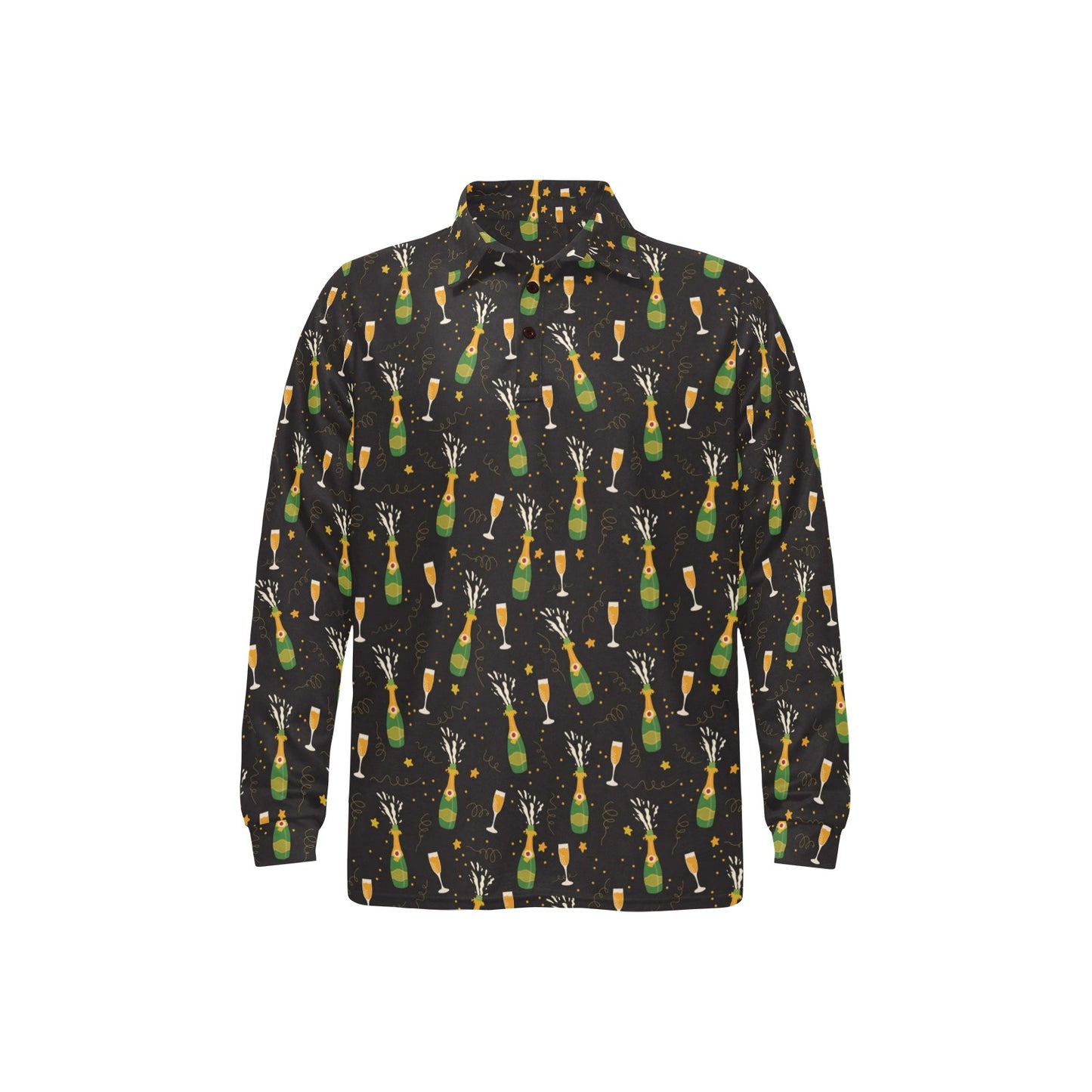 Champagne Pattern Print Design 04 Long Sleeve Polo Shirt For Men's