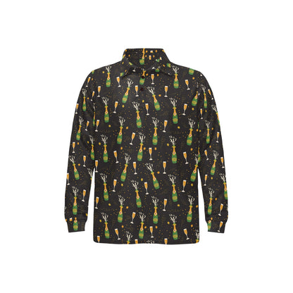 Champagne Pattern Print Design 04 Long Sleeve Polo Shirt For Men's