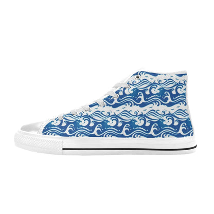 Wave Print Design LKS303 Men's High Top Canvas Shoes