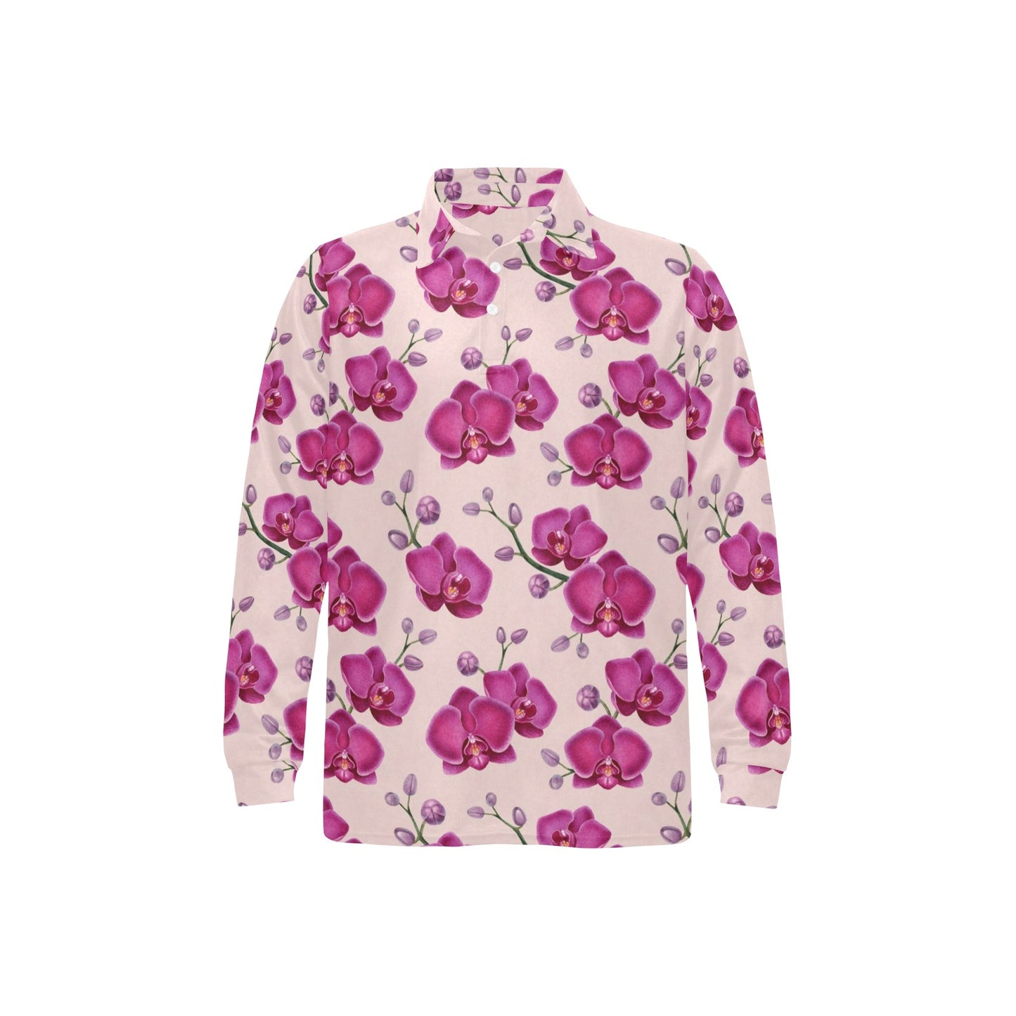 Orchid Purple Pattern Print Design OR04 Long Sleeve Polo Shirt For Men's