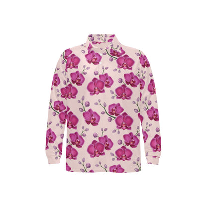 Orchid Purple Pattern Print Design OR04 Long Sleeve Polo Shirt For Men's