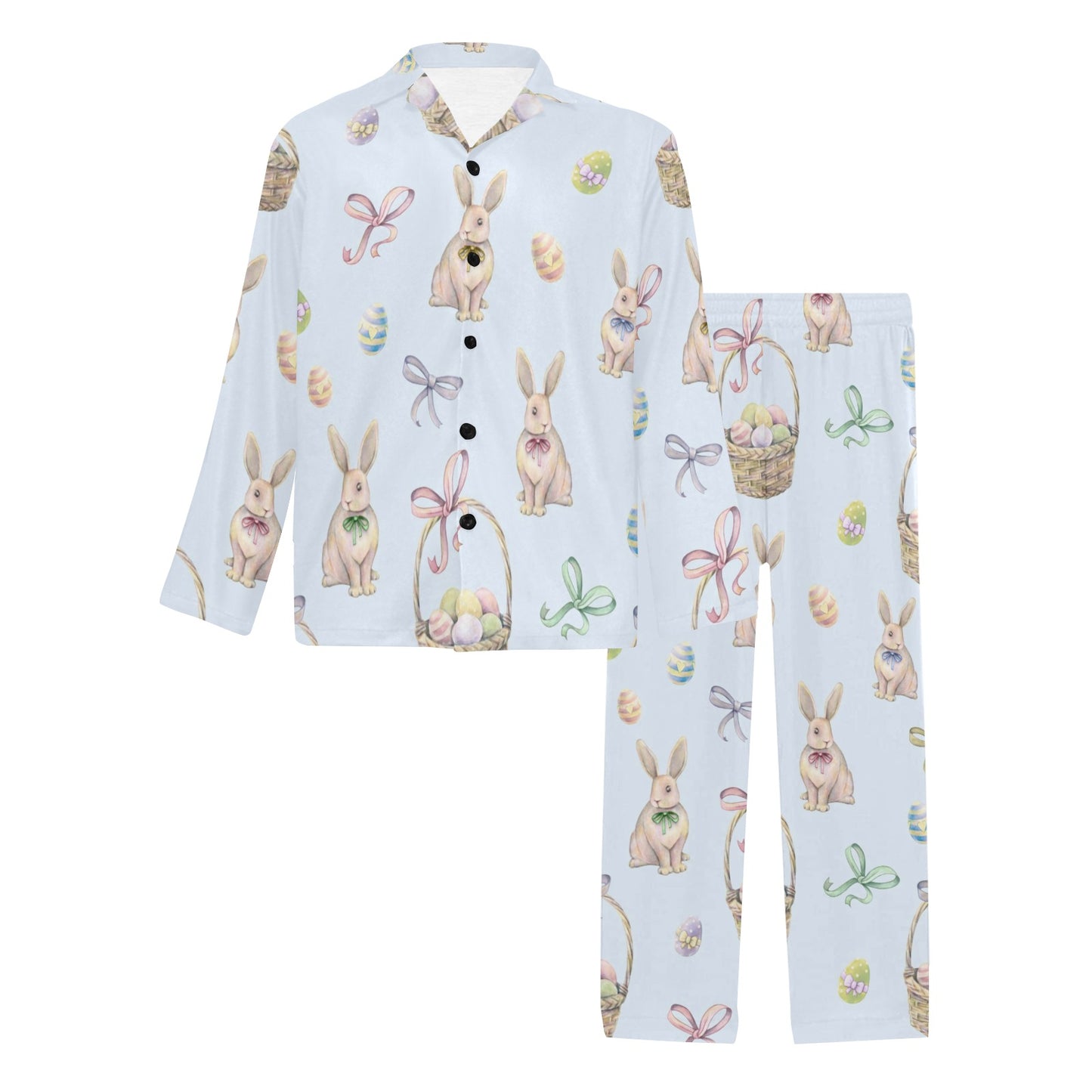 Rabbit Easter Eggs Pattern Print Design 03 Men's Long Pajama Set