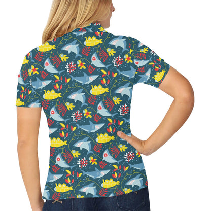 Scuba With Sharks Print Design LKS303 Women's Polo Shirt