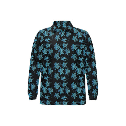 Tribal Turtle Polynesian Themed Design Long Sleeve Polo Shirt For Men's