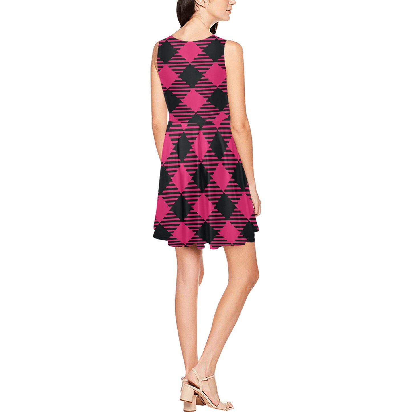 Buffalo check Pink Pattern Print Design 01 Sleeveless Dress