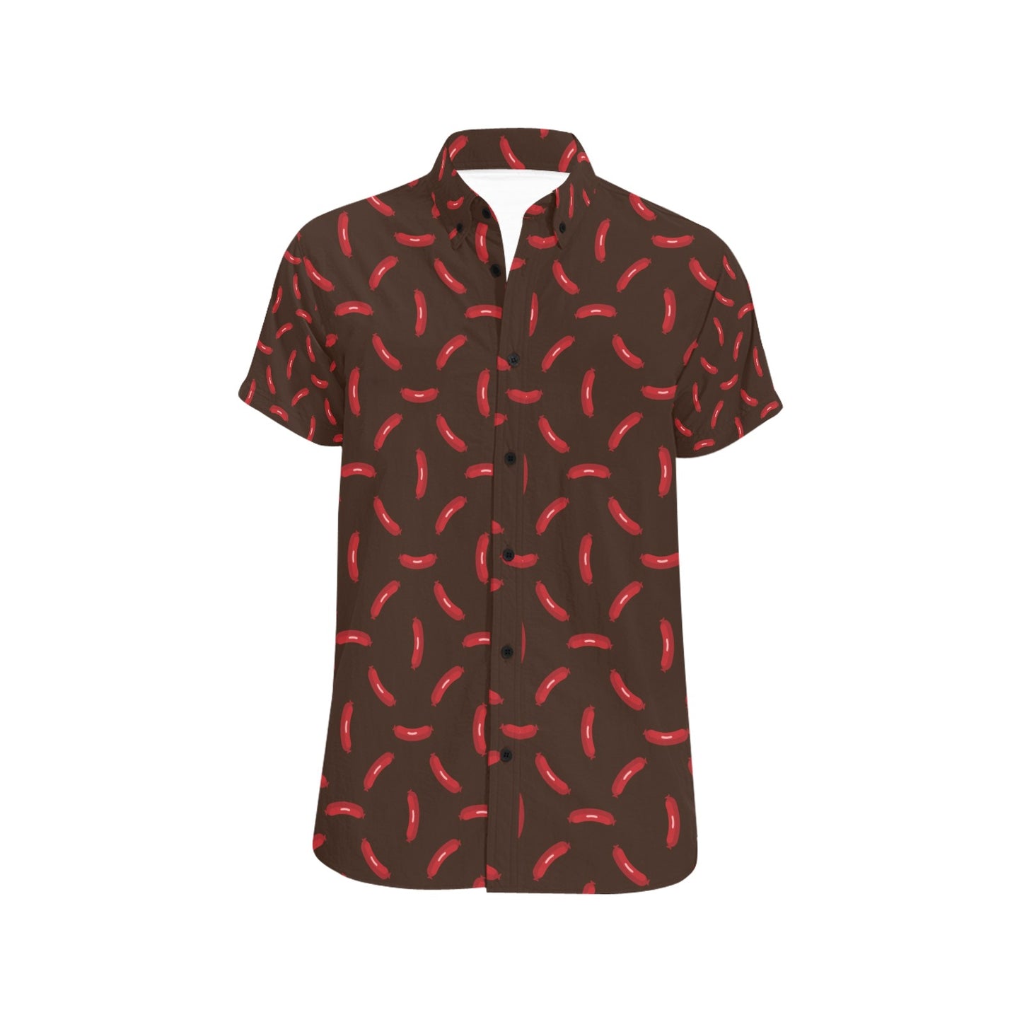 Sausage Print Design LKS302 Men Short Sleeve Button Up Shirt