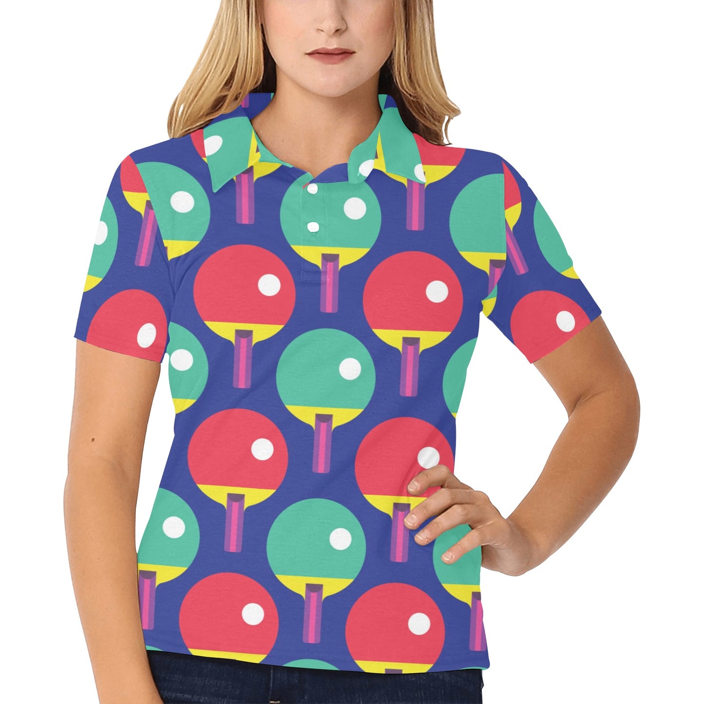 Ping Pong Pattern Print Design A03 Women's Polo Shirt