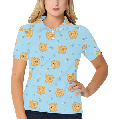 Pomeranians Pattern Print Design A03 Women's Polo Shirt