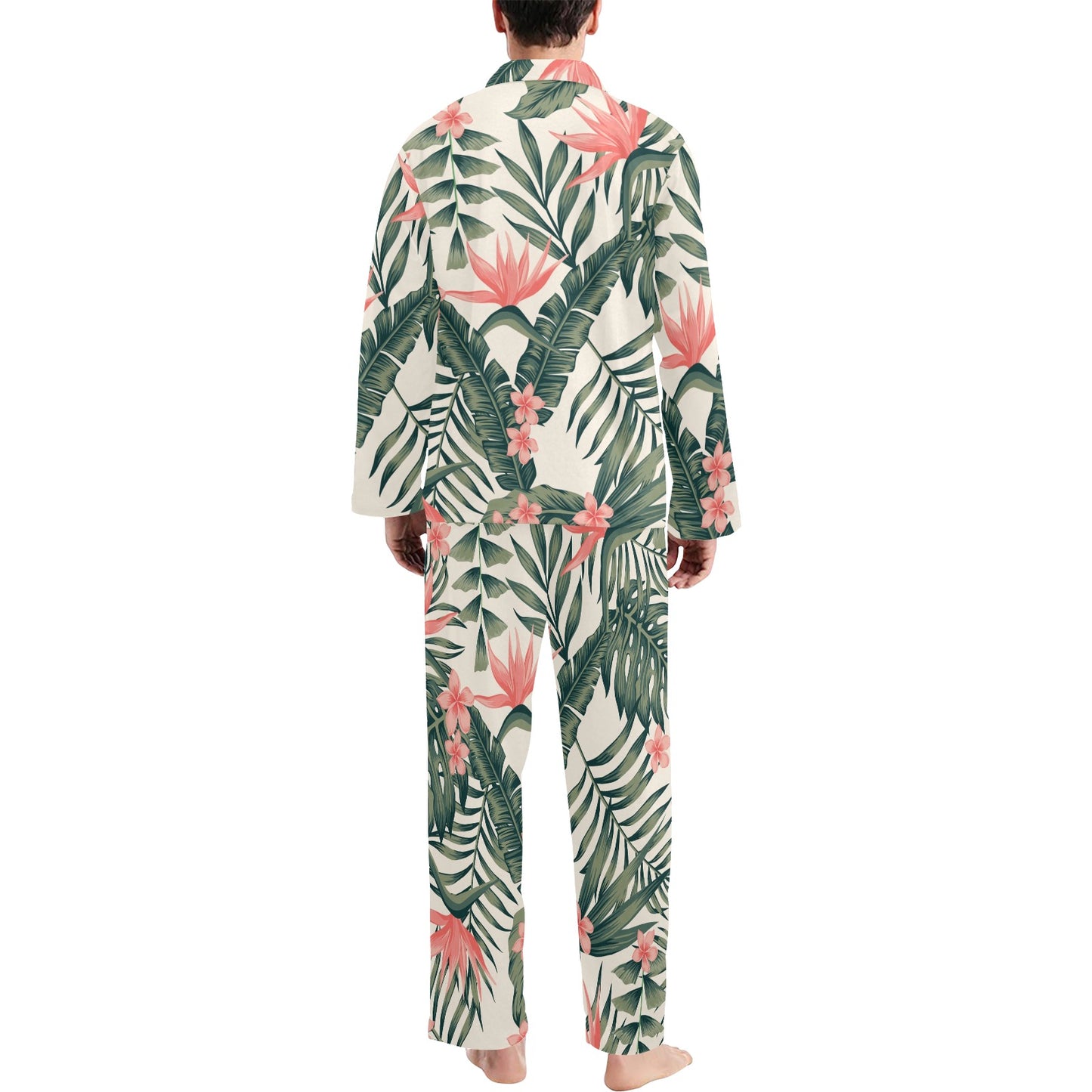 Tropical Flower Palm Leaves Men's Long Pajama Set