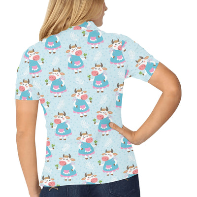 Cattle Happy Pattern Print Design 03 Women's Polo Shirt