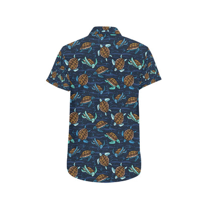Sea Turtle Print Design LKS3011 Men Short Sleeve Button Up Shirt