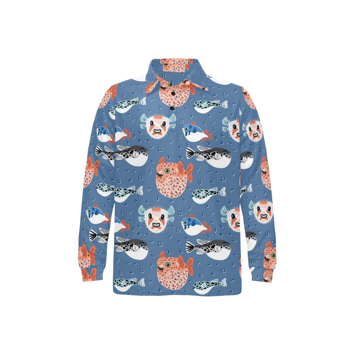 Fugu Pattern Print Design 02 Long Sleeve Polo Shirt For Men's