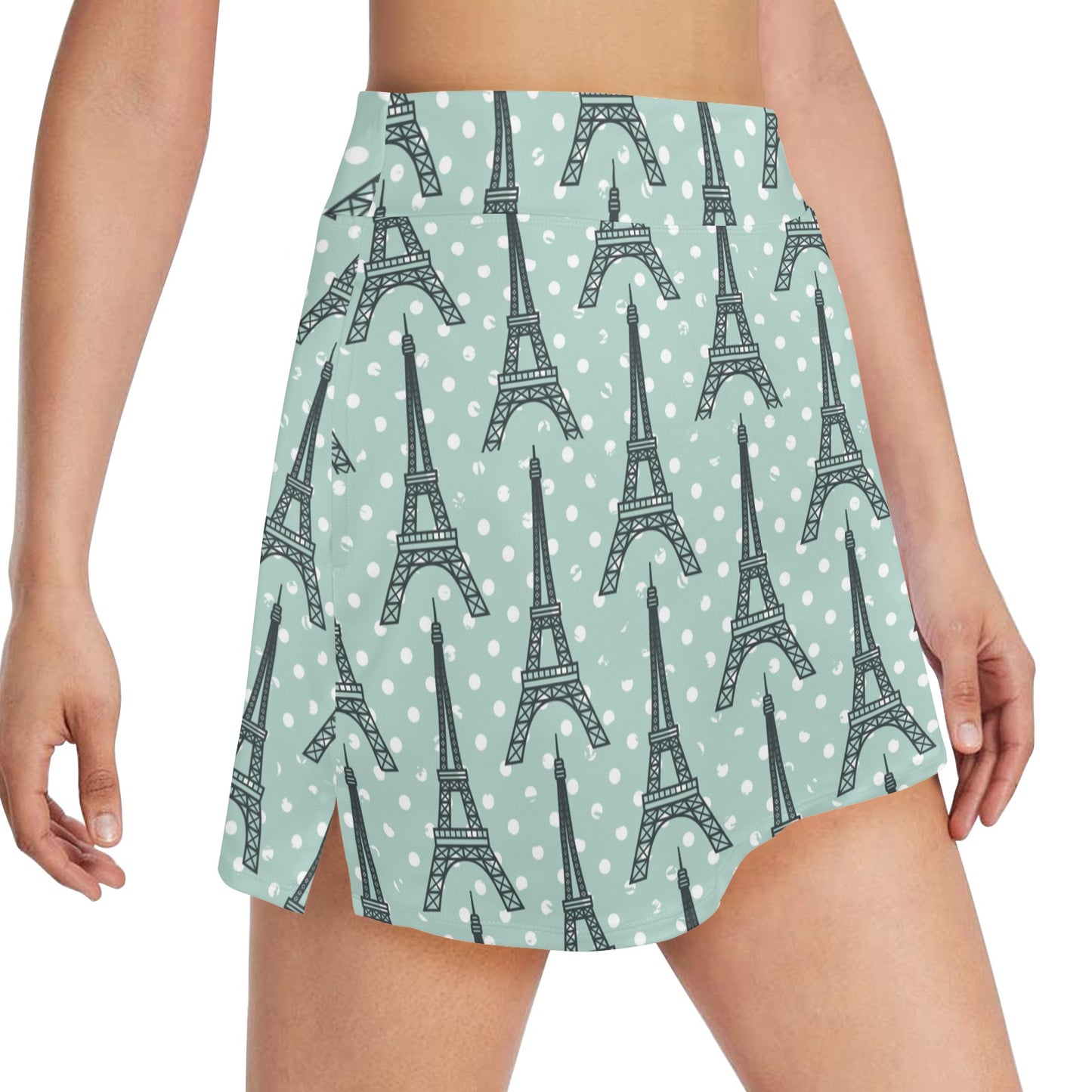 Eiffel Tower Polka Dot Print Women's Golf Skirt with Pocket