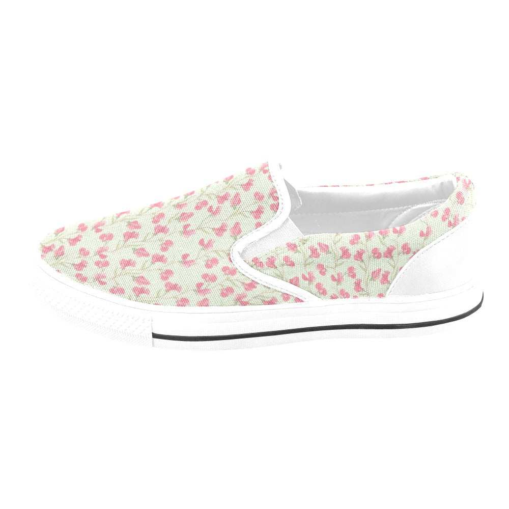 Sweet Pea Print Design LKS301 White Slip Ons Canvas Women's Shoes