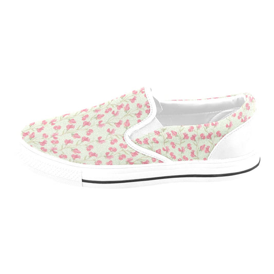 Sweet Pea Print Design LKS301 White Slip Ons Canvas Women's Shoes
