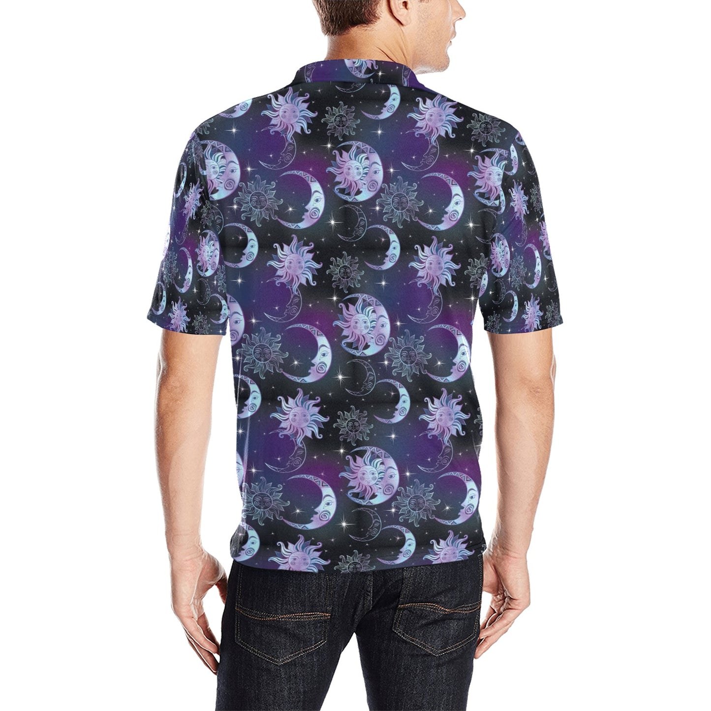 Sun Moon Print Design LKS303 Men Polo Shirt