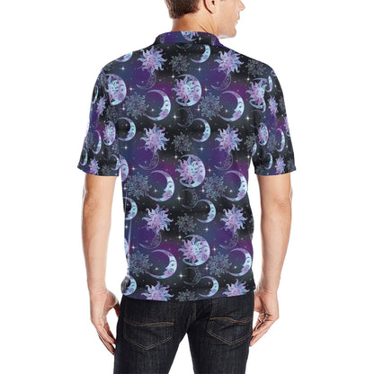 Sun Moon Print Design LKS303 Men Polo Shirt