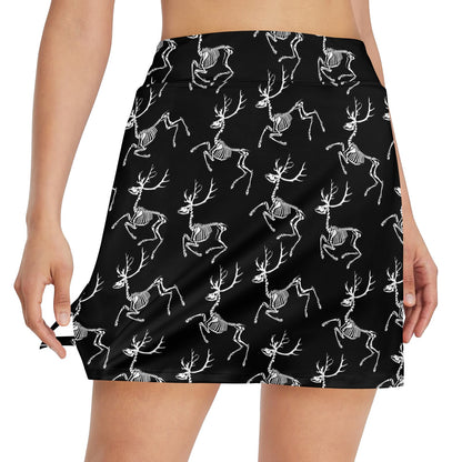 Deer Skeleton Print Pattern 17" Golf & Pickleball Skort with Pockets