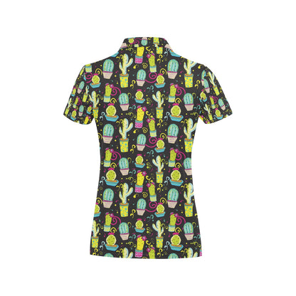 Cactus Neon Style Print Pattern Women's Polo Shirt
