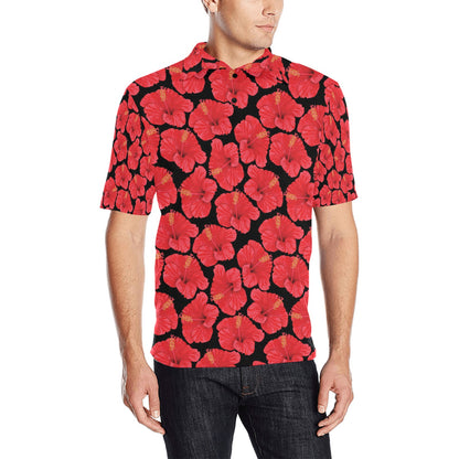 Hibiscus Red Pattern Print Design LKS306 Men Polo Shirt