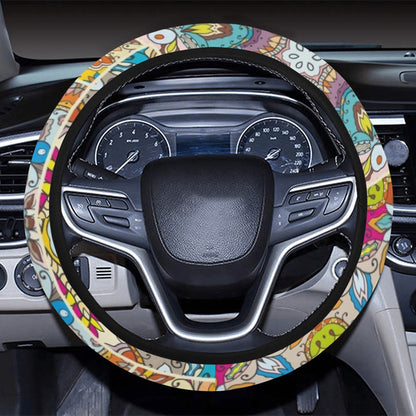 Patchwork Print Design LKS402 Steering Wheel Cover with Elastic Edge